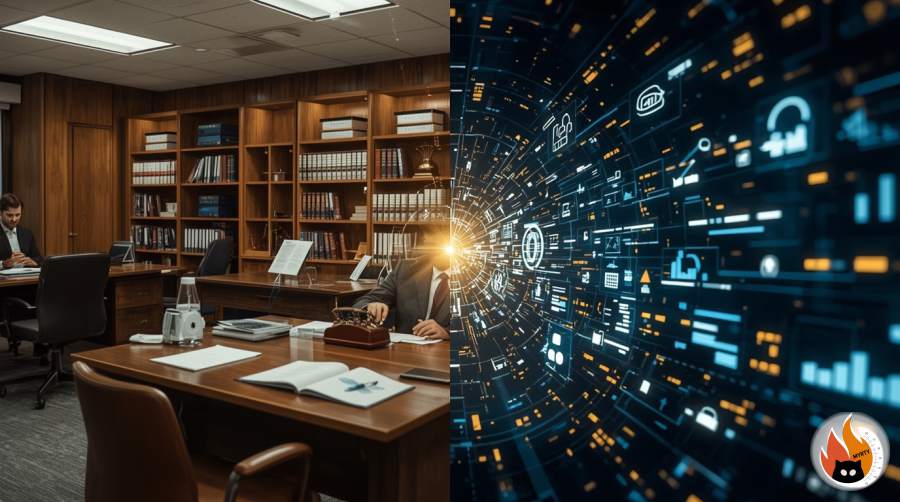Modern digital insurance landscape showcasing the evolution of the insurance industry with traditional and innovative technologies - www.myrty.eu